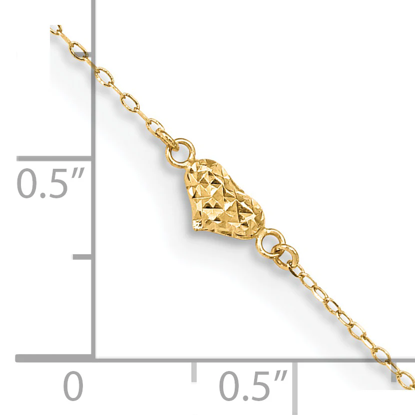 Tobillera de Oro Amarillo de 14K Pulido con Corazones Triple Inflados Cortados en Diamante de 9 Pulgadas + 1 Pulgada de Extensión - Image 6