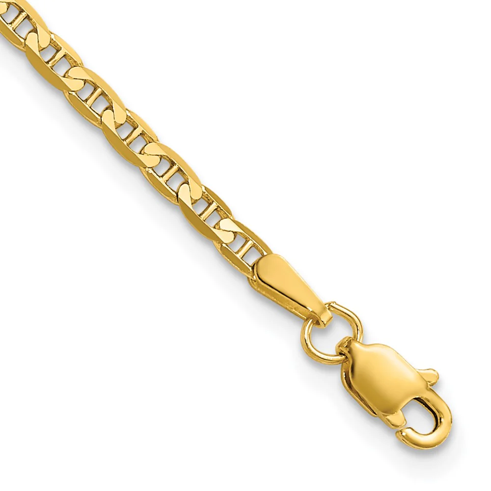 Tobillera de Oro Amarillo de 14K de 10 Pulgadas y 2.4 mm con Cadena de Ancla y Cierre de Anillo de Resorte - Image 2