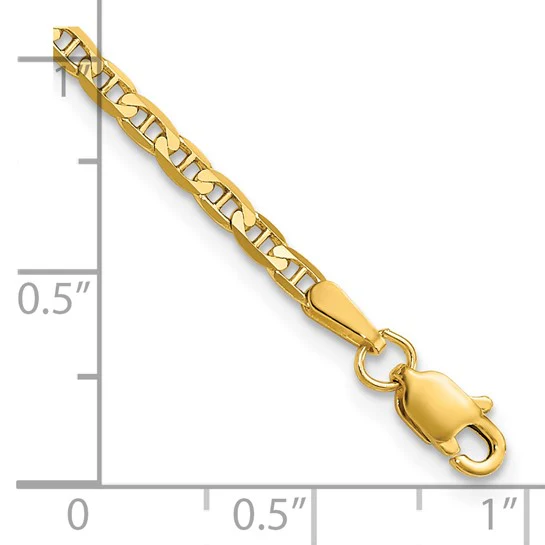 Tobillera de Oro Amarillo de 14K de 10 Pulgadas y 2.4 mm con Cadena de Ancla y Cierre de Anillo de Resorte - Image 4