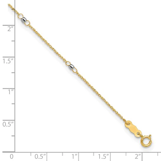 Tobillera de Oro de 14K Dos Tonos con Esferas Espejadas de 9 Pulgadas y Extensión de 1 Pulgada - Image 6