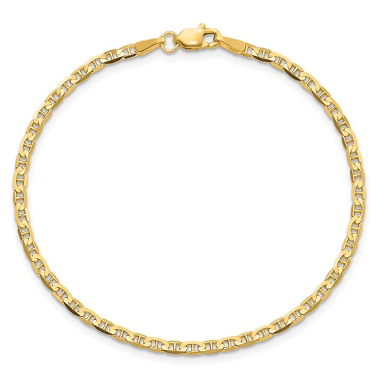 Tobillera de Cadena Anchor Plana de Oro Amarillo 10K de 10 Pulgadas