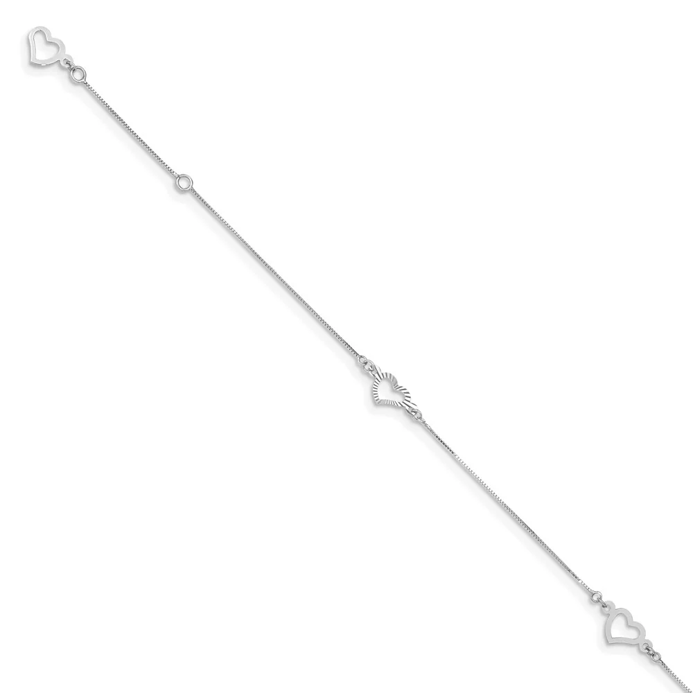 Tobillera de Oro Blanco de 14K con Corazón Fantasía de 9 Pulgadas más 1 Pulgada de Extensión - Image 2