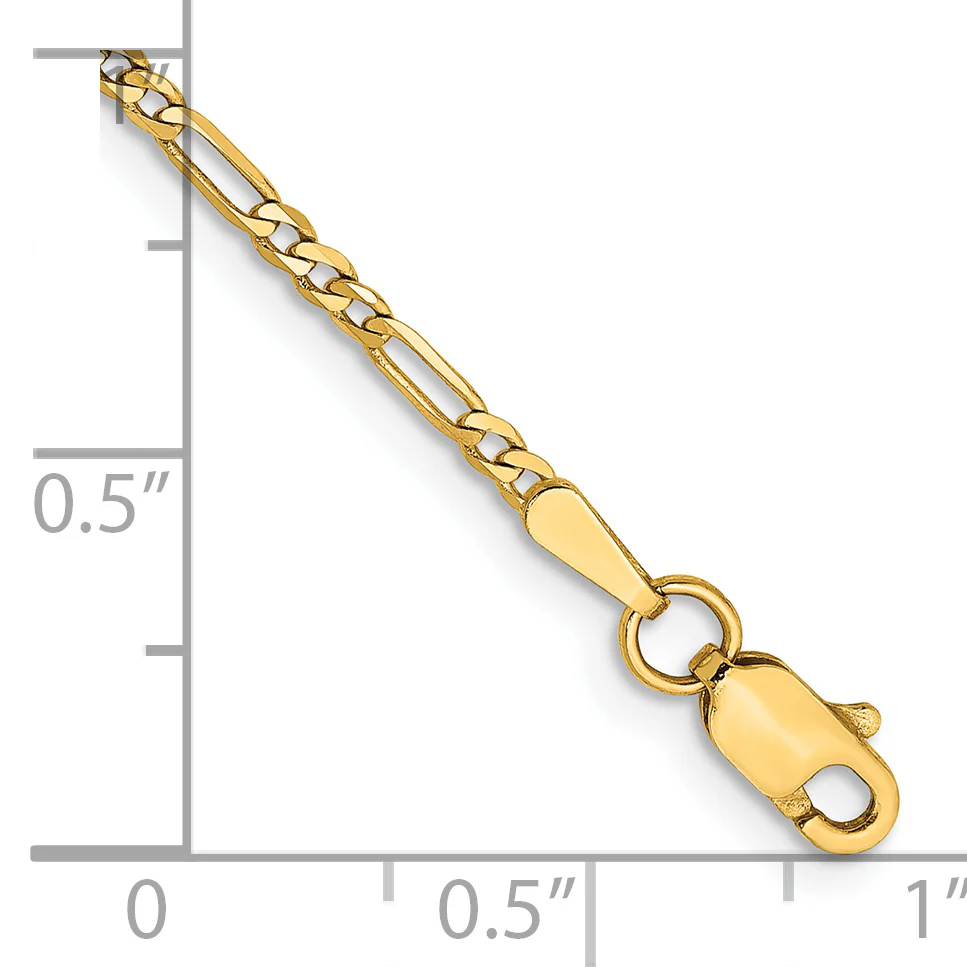 Tobillera de Oro Amarillo 14K Figaro Plano de 9 Pulgadas con Cierre de Lobster - Image 2