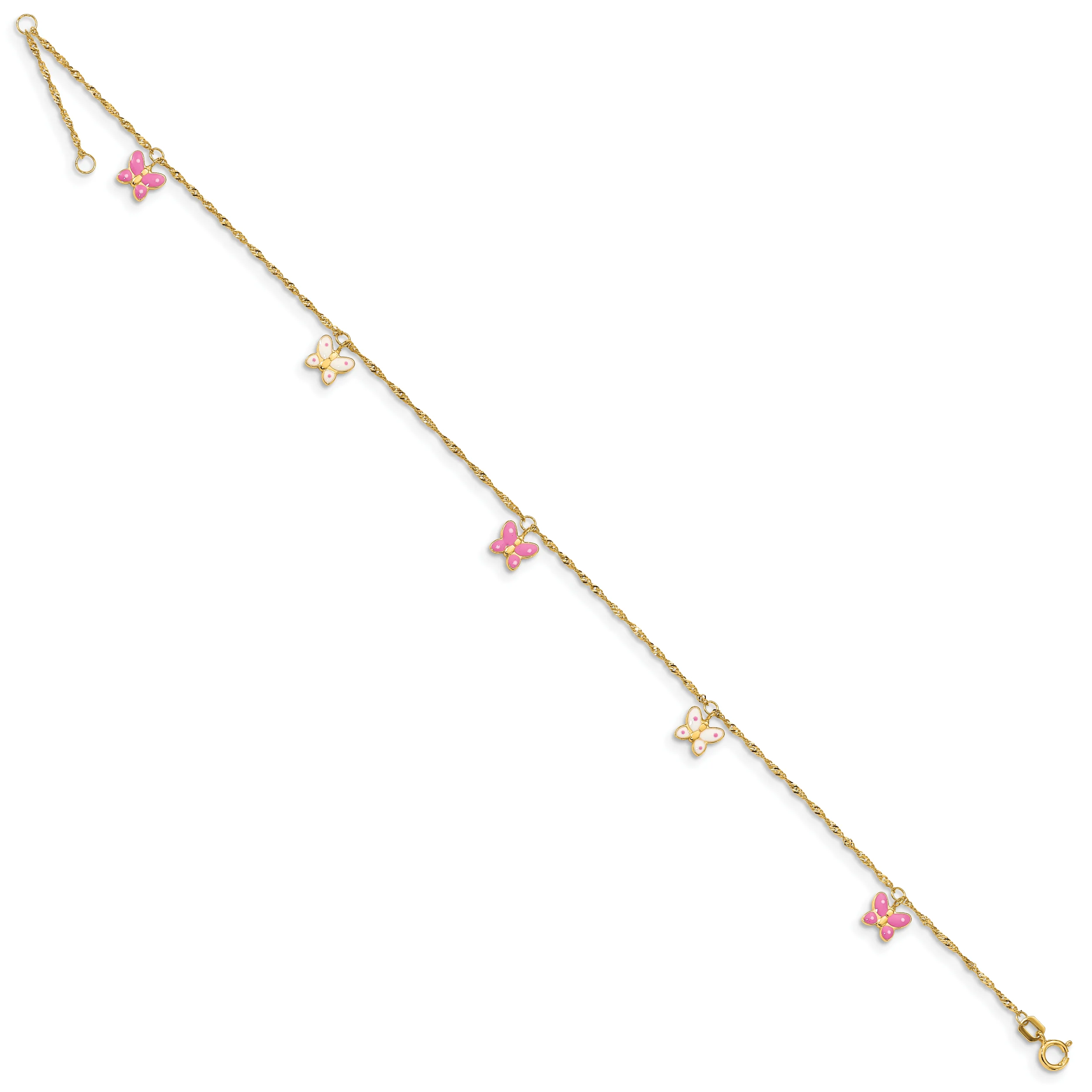 Tobillera de Oro Amarillo 14K con Mariposa Esmaltada de 9 Pulgadas + 1 Pulgada de Extensión - Image 4
