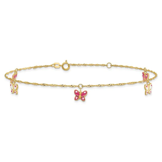 Tobillera de Oro Amarillo 14K con Mariposa Esmaltada de 9 Pulgadas + 1 Pulgada de Extensión - Image 5