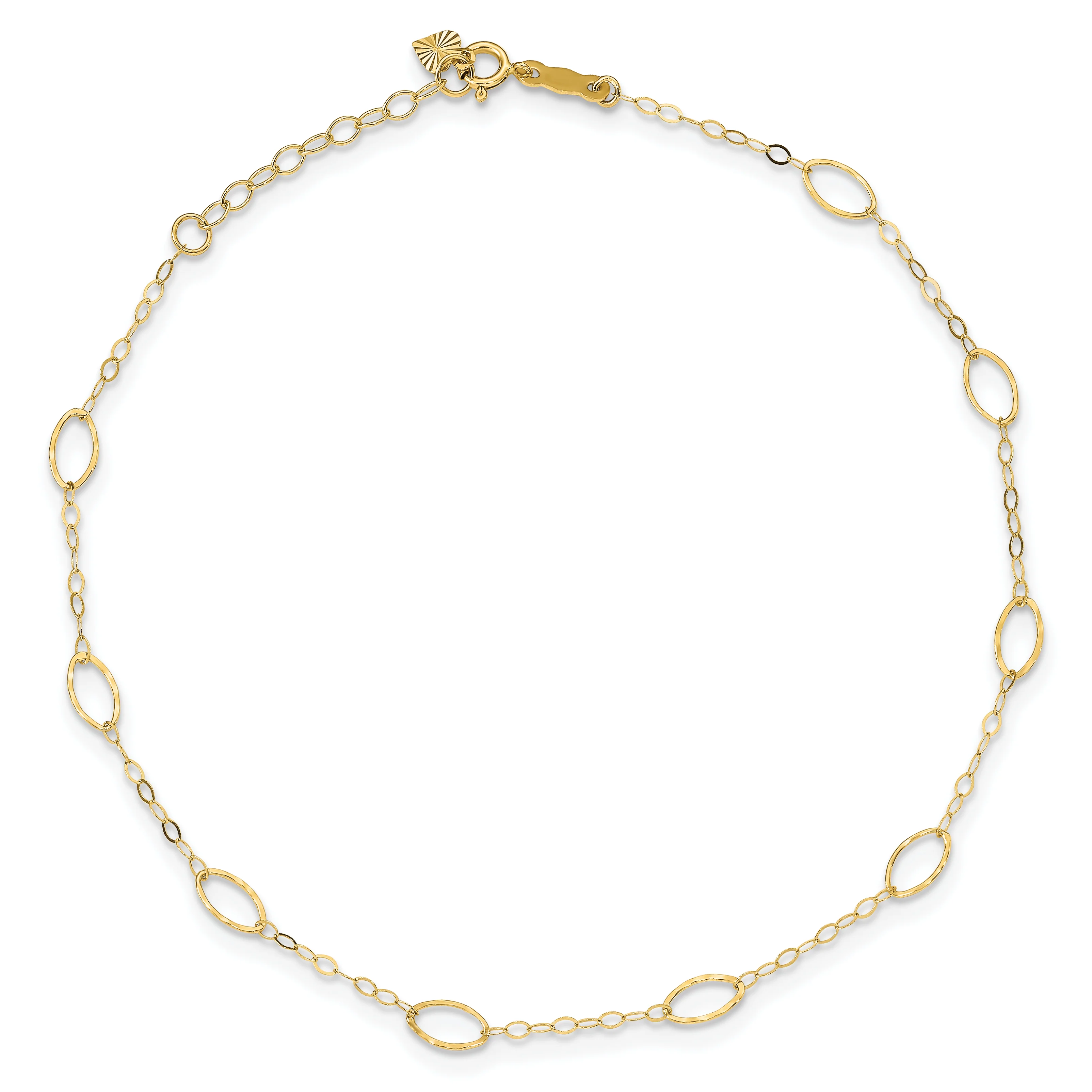Tobillera de Oro Amarillo 14K con Formas Ovaladas de 9 Pulgadas + 1 Pulgada de Extensión