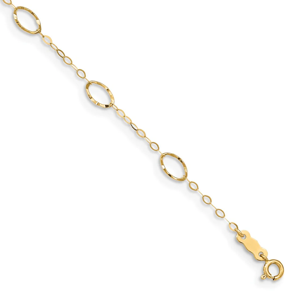Tobillera de Oro Amarillo 14K con Formas Ovaladas de 9 Pulgadas + 1 Pulgada de Extensión - Image 2