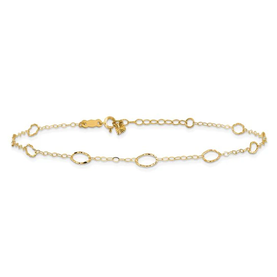 Tobillera de Oro Amarillo 14K con Formas Ovaladas de 9 Pulgadas + 1 Pulgada de Extensión - Image 3