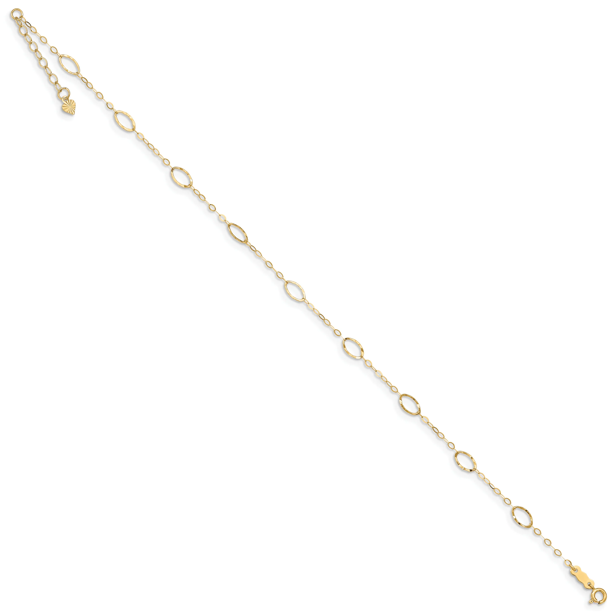 Tobillera de Oro Amarillo 14K con Formas Ovaladas de 9 Pulgadas + 1 Pulgada de Extensión - Image 4