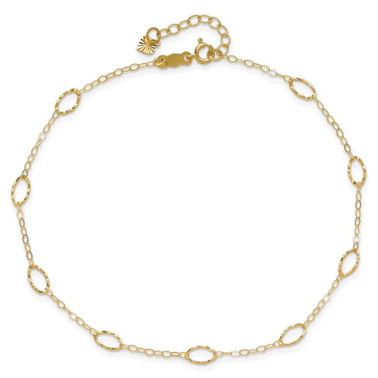 Tobillera de Oro Amarillo 14K con Formas Ovaladas de 9 Pulgadas + 1 Pulgada de Extensión - Image 5