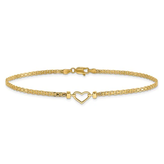 Tobillera 14K Corazón Abierto Pulido de 10 Pulgadas - Image 3