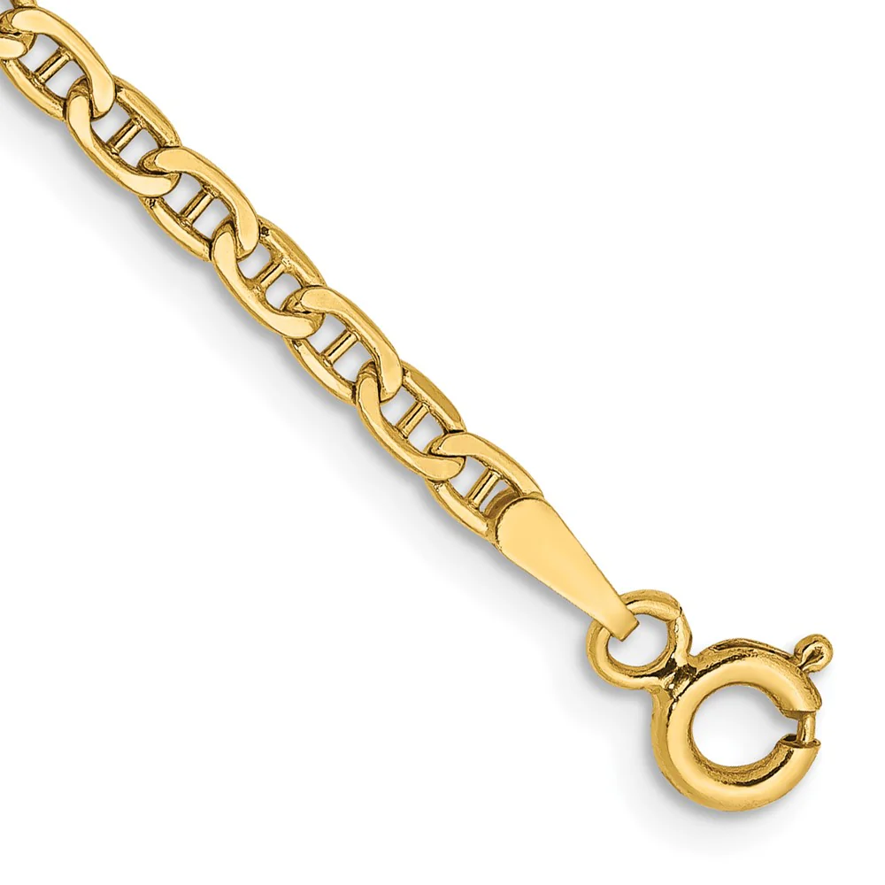 Tobillera 14K 10 Pulgadas 2.4mm Semi-Sólida Anchor con Cierre de Resorte