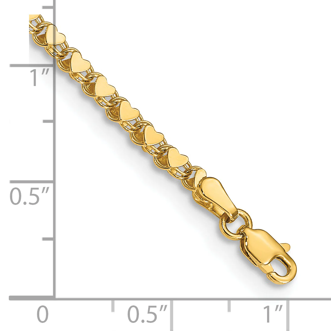 Tobillera 14K Pulida Corazón Doble Cara 10 Pulgadas - Image 6