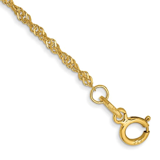 Tobillera 14K 10 Pulgadas 1.40mm Singapore con Cierre de Resorte - Image 3