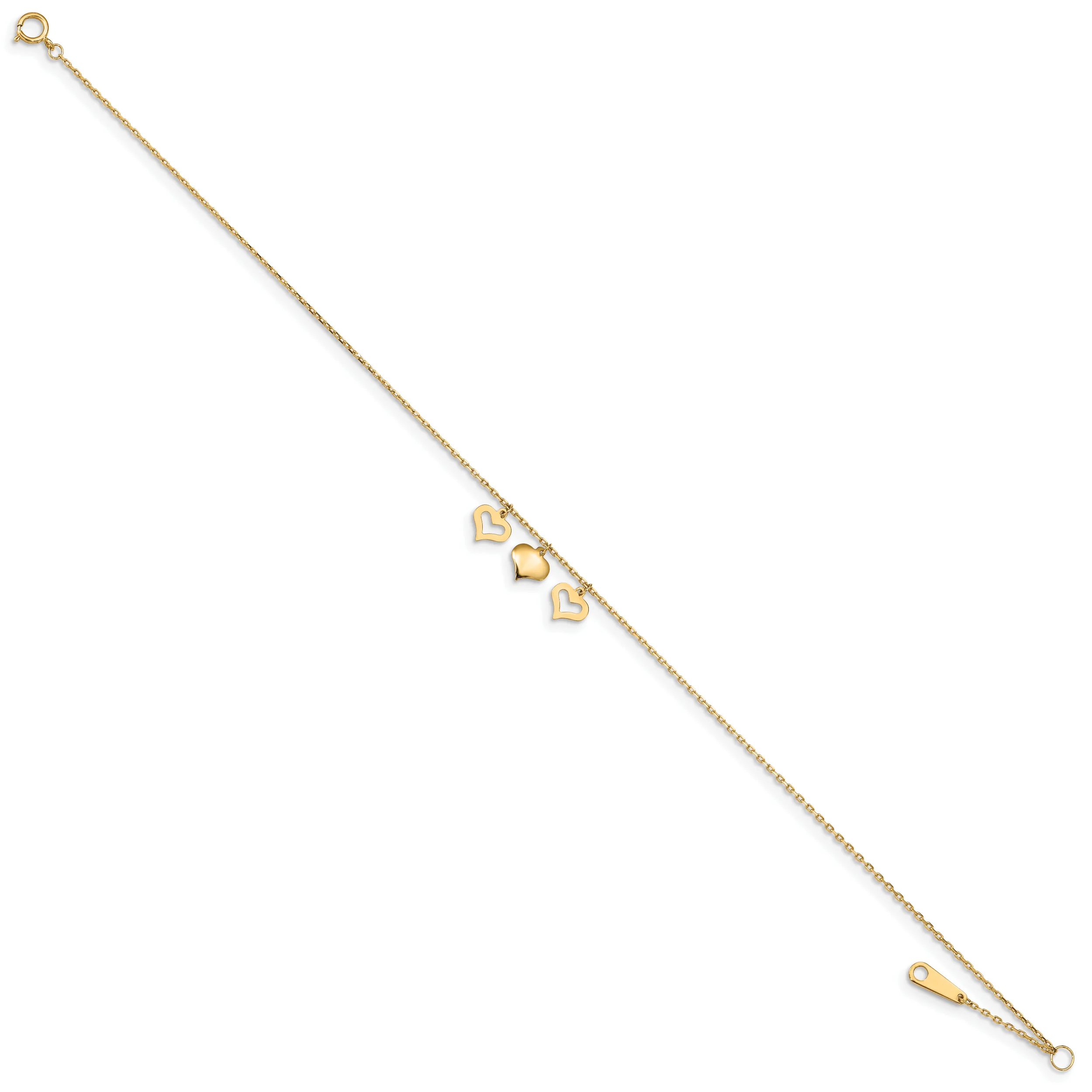 Tobillera 14K con 3 Corazones, 9 Pulgadas + 1 Pulgada de Extensión - Image 4