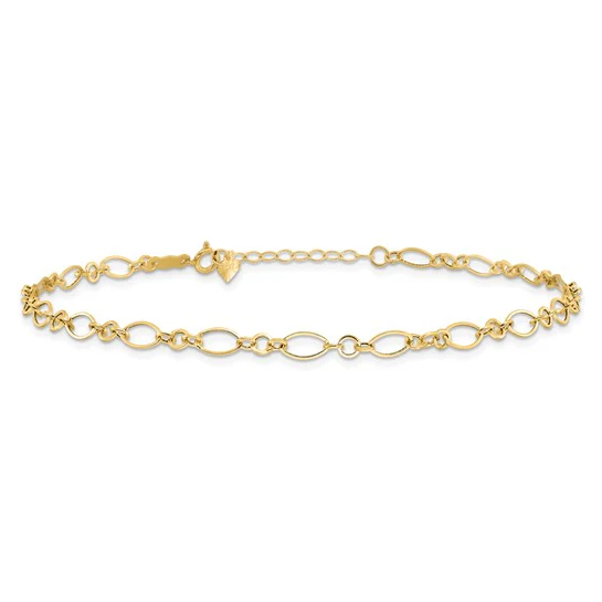 Tobillera de Oro Amarillo 14K, Enlace de Fantasía, 9 Pulgadas + 1 Pulgada de Extensión - Image 3