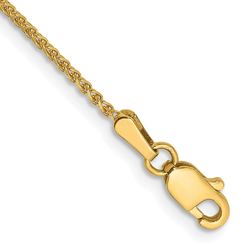 Tobillera 14K de Oro Amarillo 9 Pulgadas 1.25mm Spiga con Corte de Diamante y Cierre de Langosta