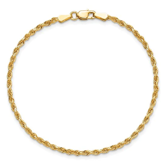 Tobillera 10K Oro Amarillo 10 Pulgadas 2mm Cadena Rope