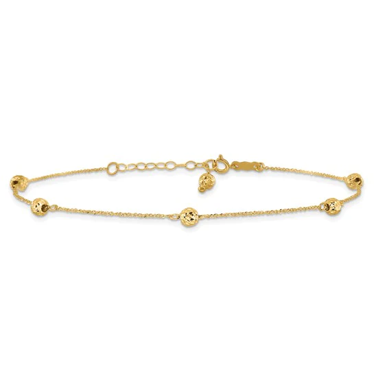 Tobillera de Oro Amarillo de 14K con Perlas Cortadas a Diamante con Extensión de 1 Pulgada - Image 2