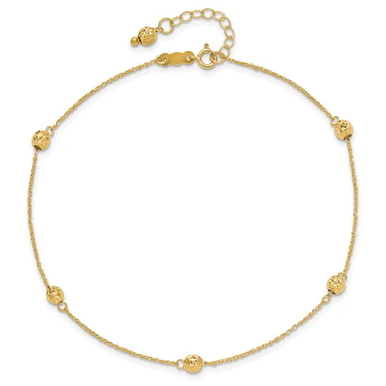 Tobillera de Oro Amarillo de 14K con Perlas Cortadas a Diamante con Extensión de 1 Pulgada - Image 3