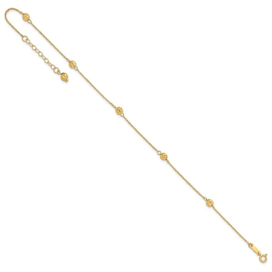 Tobillera de Oro Amarillo de 14K con Perlas Cortadas a Diamante con Extensión de 1 Pulgada - Image 4