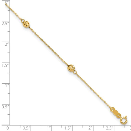 Tobillera de Oro Amarillo de 14K con Perlas Cortadas a Diamante con Extensión de 1 Pulgada - Image 5