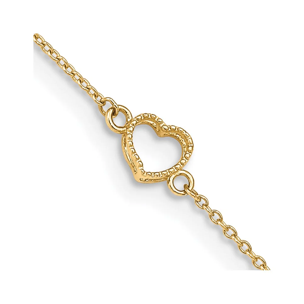 Tobillera de Corazón Texturizado y Pulido 14K de 9 Pulgada con Extensión de 1 Pulgada - Image 2