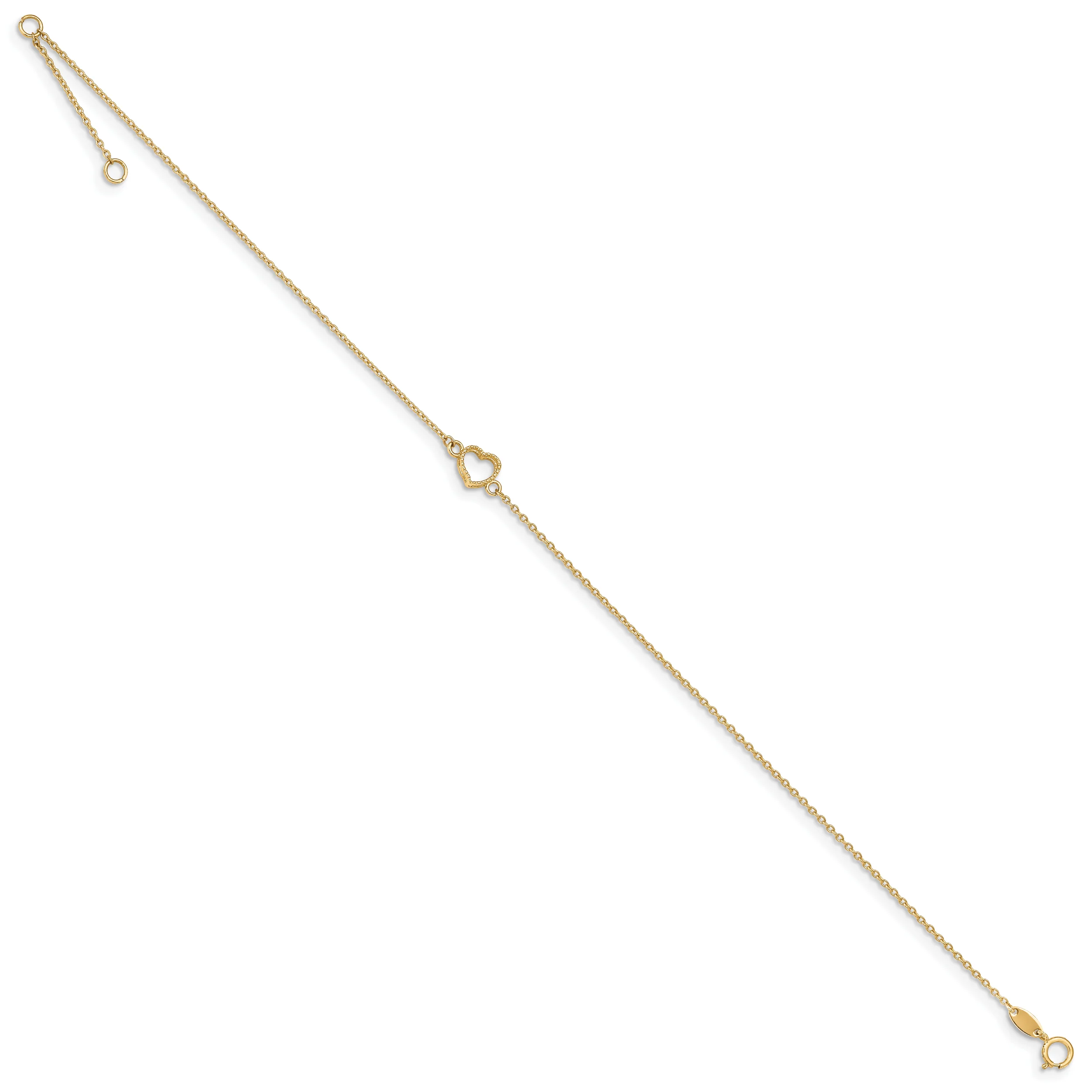 Tobillera de Corazón Texturizado y Pulido 14K de 9 Pulgada con Extensión de 1 Pulgada - Image 3