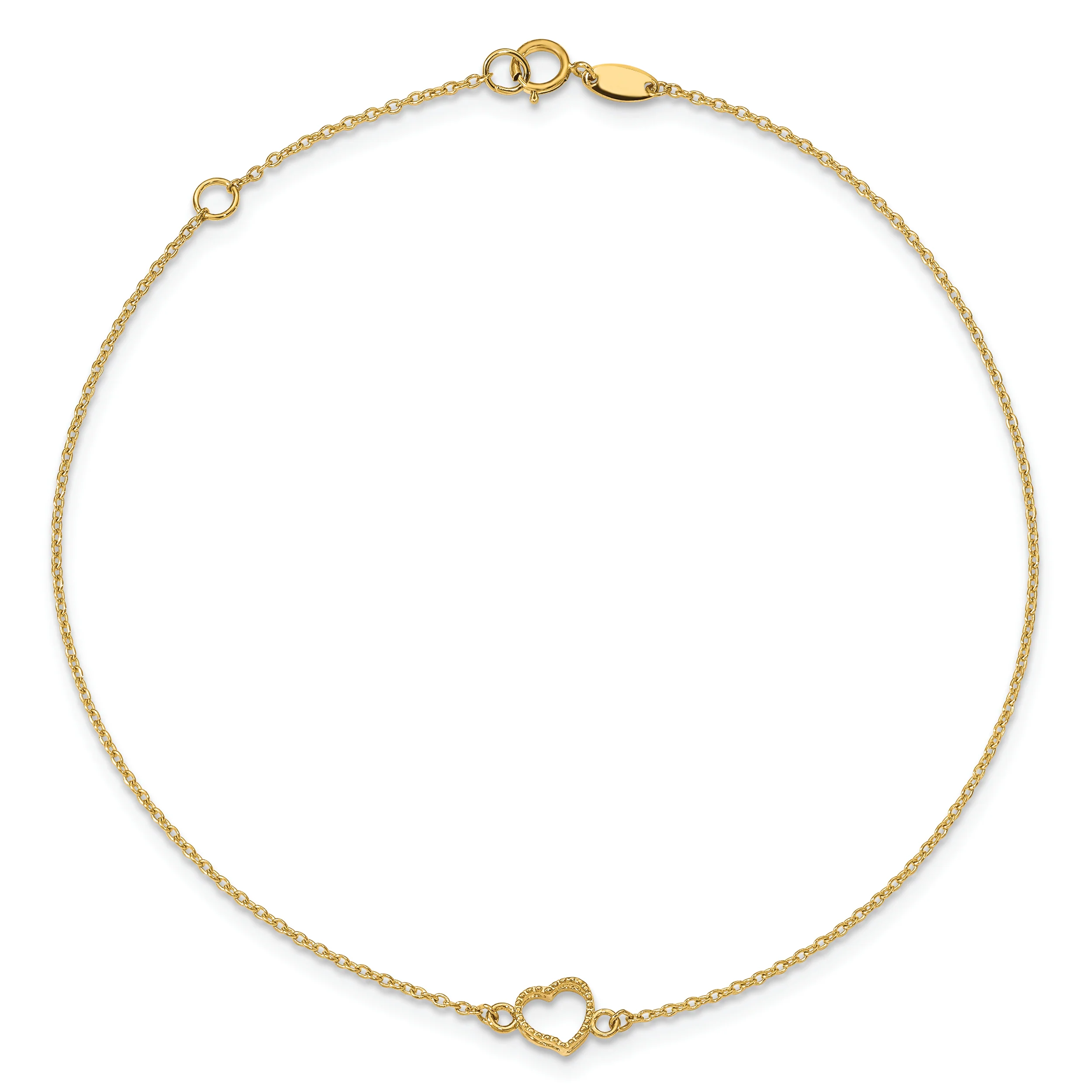 Tobillera de Corazón Texturizado y Pulido 14K de 9 Pulgada con Extensión de 1 Pulgada - Image 5
