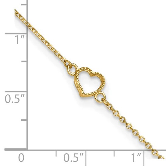 Tobillera de Corazón Texturizado y Pulido 14K de 9 Pulgada con Extensión de 1 Pulgada - Image 8