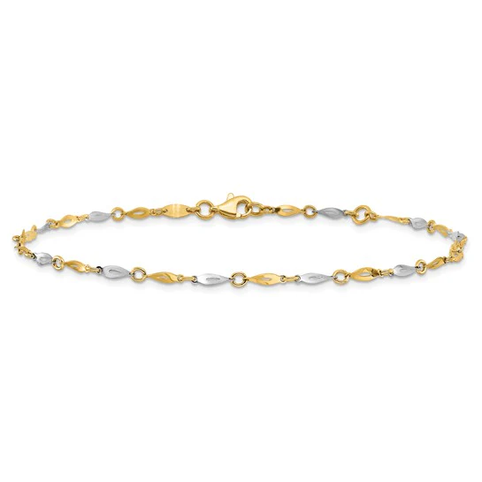 Tobillera de Oro Bicolor Pulido de 14K con Extensión de 1 Pulgada - Image 5