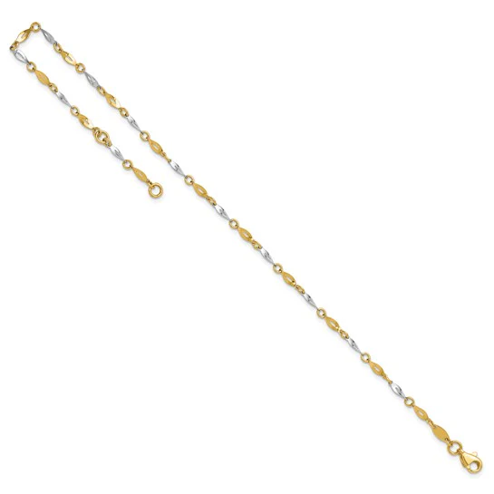 Tobillera de Oro Bicolor Pulido de 14K con Extensión de 1 Pulgada - Image 6