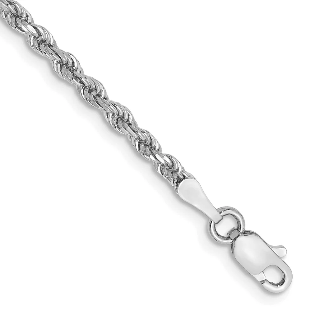 Cadena de Tobillera de Oro Blanco 14K de 9 Pulgadas y 2.25 mm con Cierre de Lobster