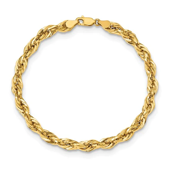 Cadena de Tobillera Semi-Sólida de Oro Amarillo 10K de 5.4 mm tipo Cuerda - Image 3