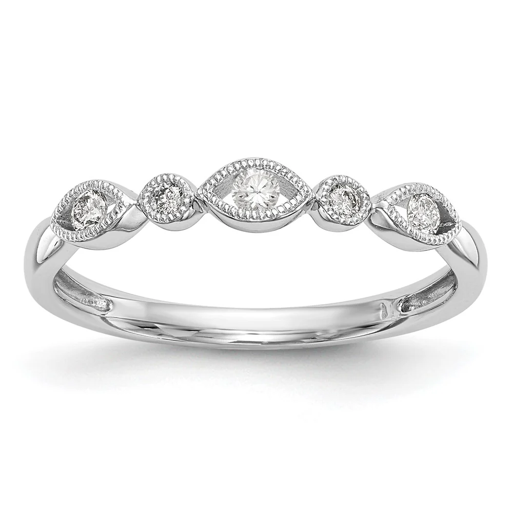 Anillo de Boda Completo con Diseño Torcido en Oro Blanco de 14K y Diamantes Naturales de 1/8 Quilates