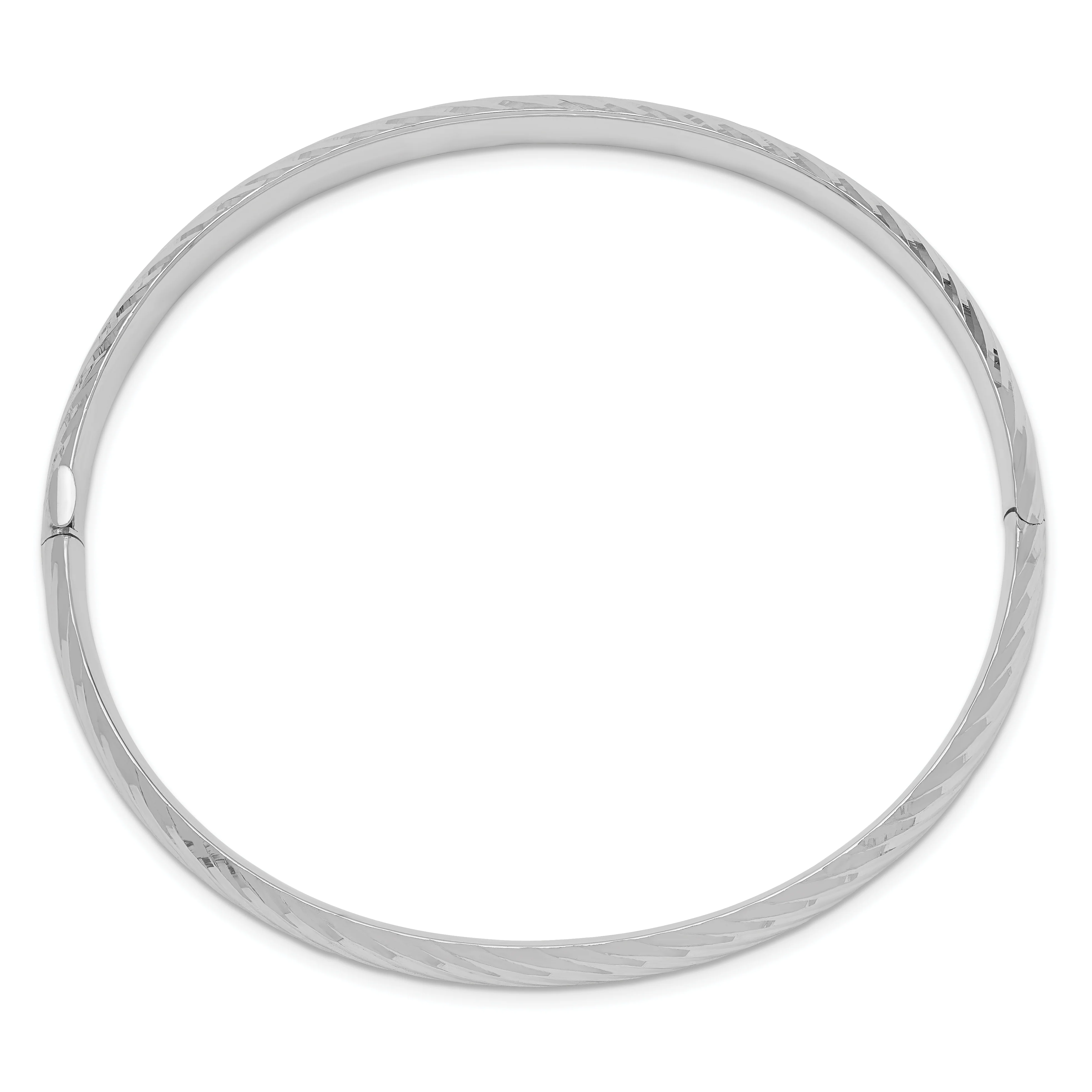 Pulsera Bangle de Oro Blanco de 14k, 4/16", con Textura y Bisagra - Image 2