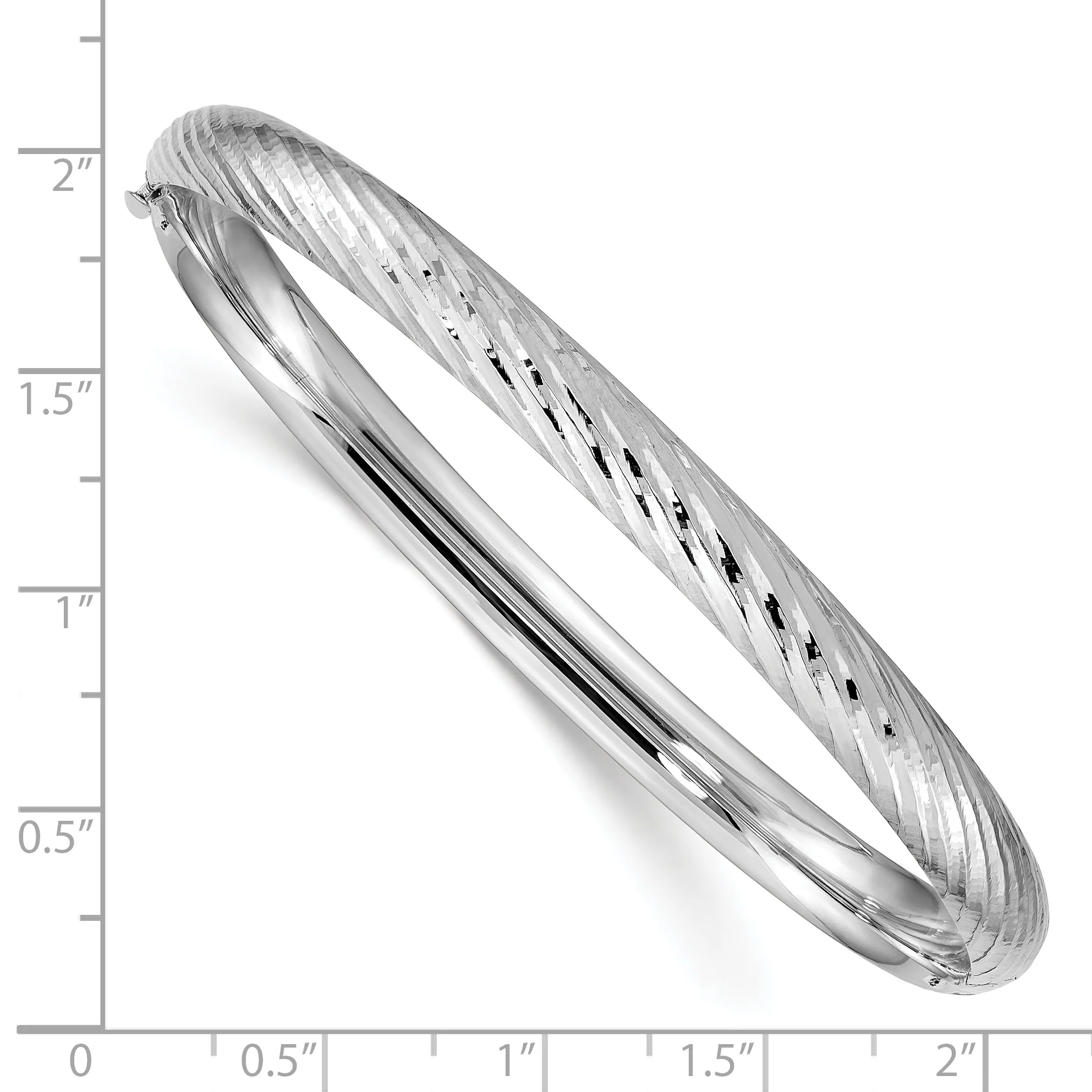 Pulsera Bangle de Oro Blanco de 14k, 4/16", con Textura y Bisagra - Image 3