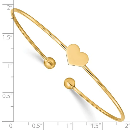 Brazalete Flexible en Forma de Corazón de Oro Amarillo de 14K con Acabado Pulido - Image 4