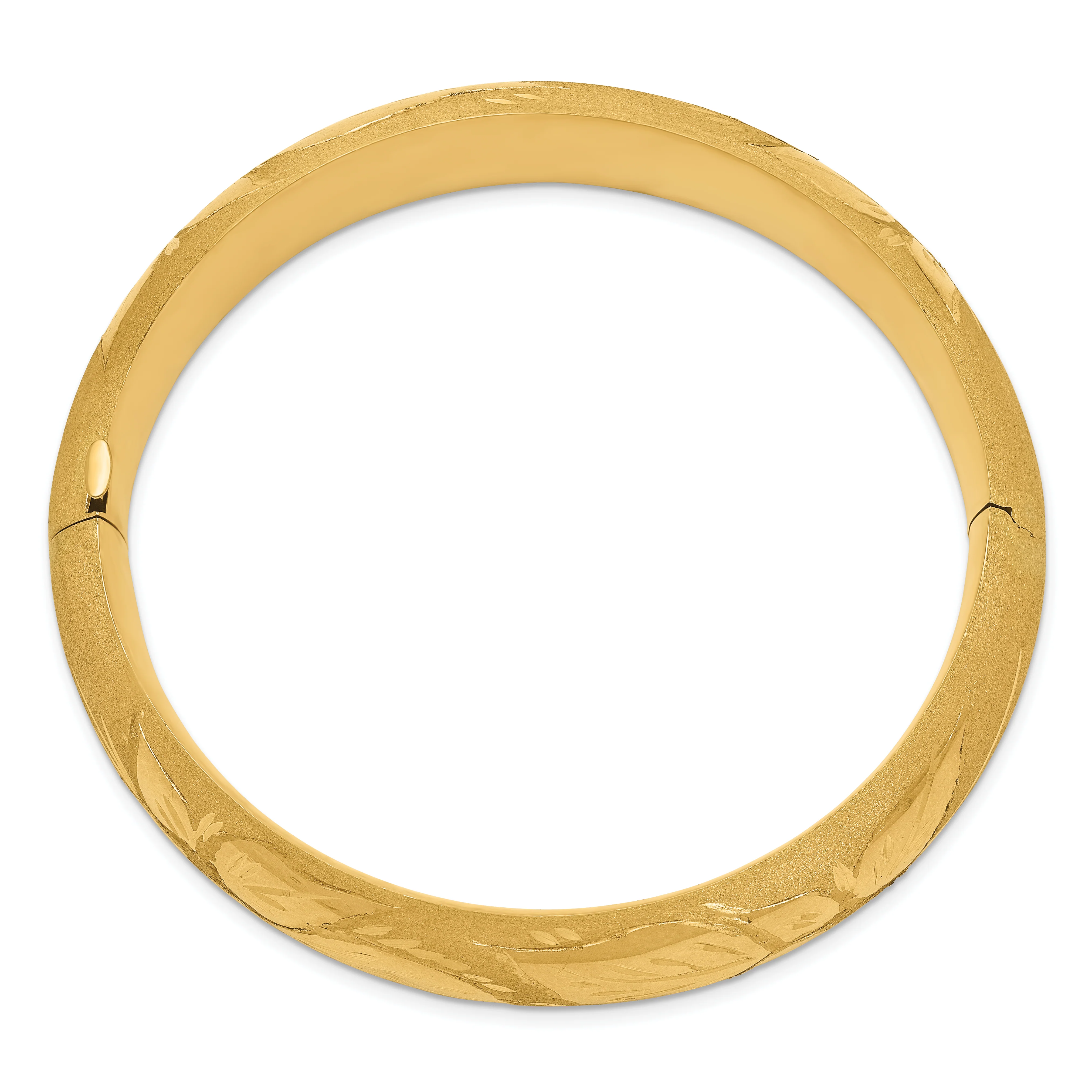 Brazalete Redondo Articulado de Oro Amarillo 14K – Grabado Florentino de 17 mm - Image 2