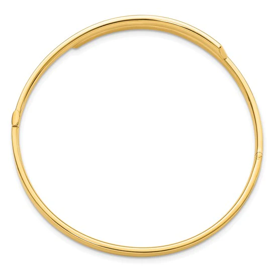 Pulsera Bangle de Oro Amarillo de 14k, 2/16", Pulida con Superposición y Bisagra - Image 2