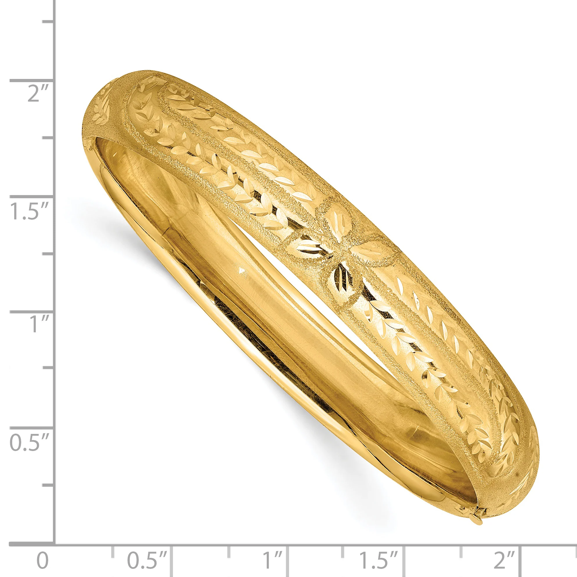 Pulsera Brazalete Redonda con Bisagra y Grabado Florentino de 14k – 10.00 mm - Image 3