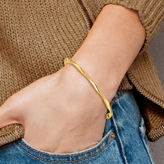 Brazalete Bangle Tubo Retorcido 14K Oro Amarillo - Image 3