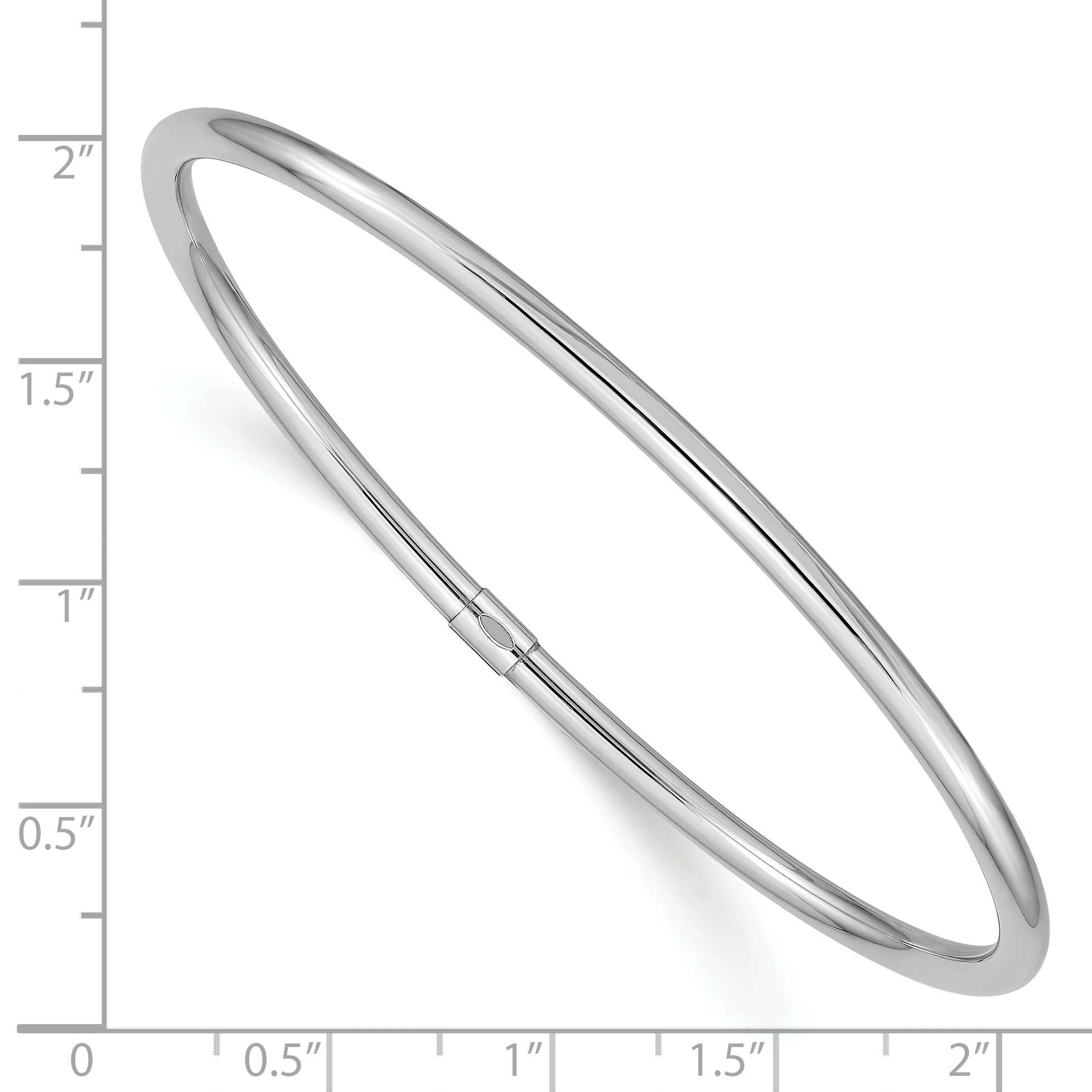 Pulsera Bangle de Tubo Redondo Pulido de Oro Blanco de 14k y 3 mm - Image 3