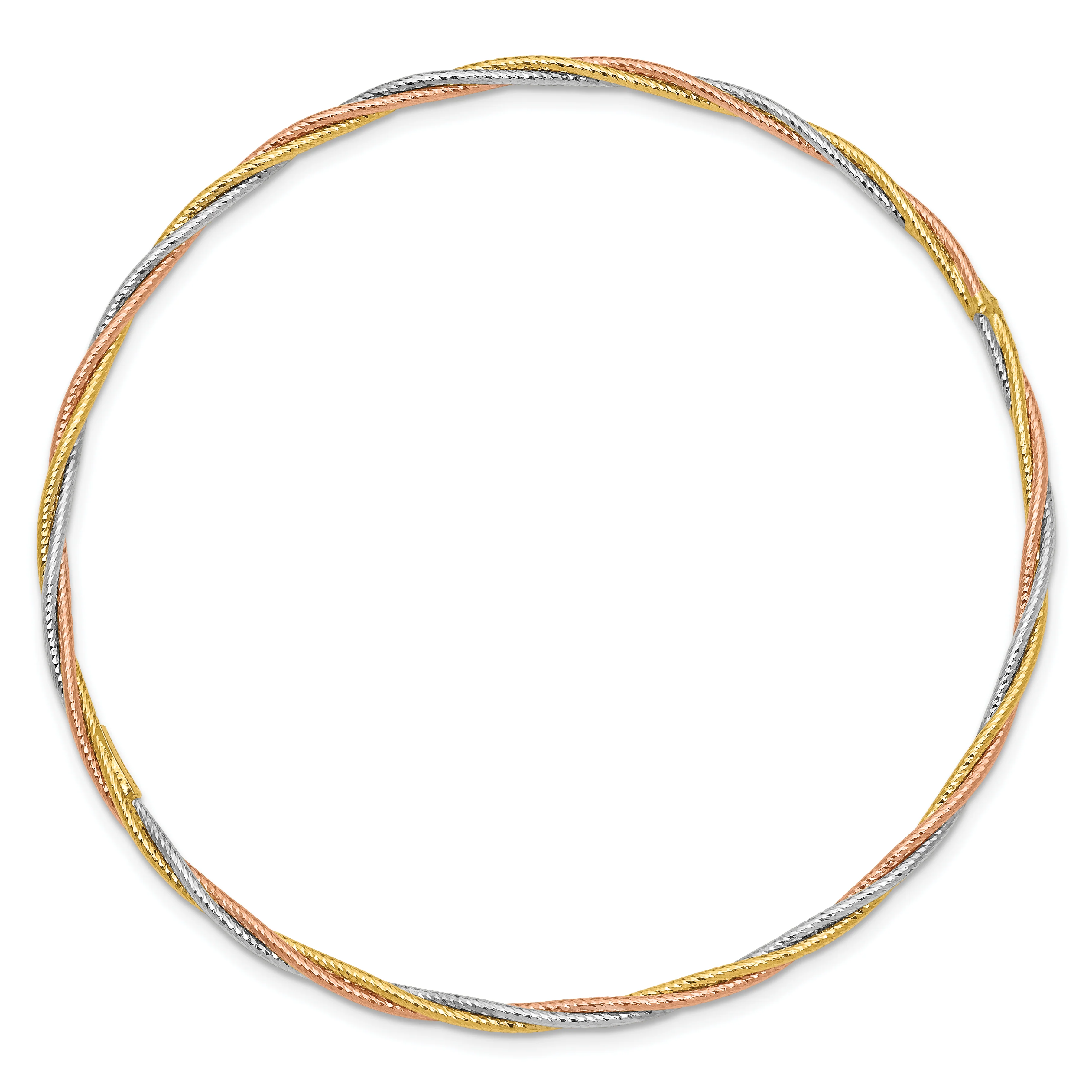 Brazalete Slip-on Tri-color en Oro de 14k con Corte Diamante y Textura Torcida - Image 2