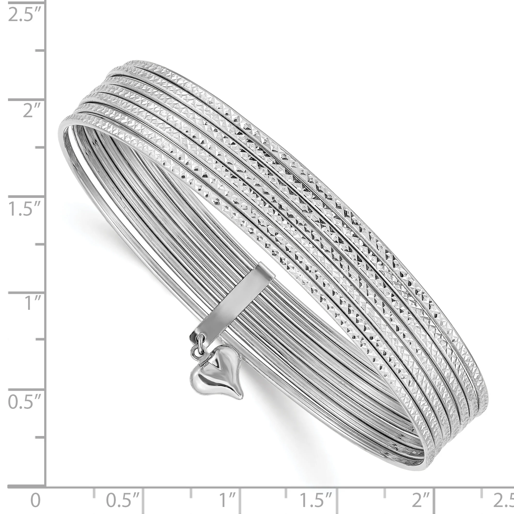 Set de 7 Pulseras Bangle Oversized en Oro Blanco de 14k con Corazón Colgante y Texturizado - Image 2