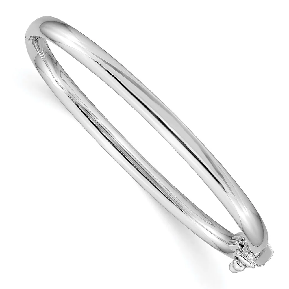 Pulsera Brazalete para Bebé de 14k en Oro Blanco Pulido con Bisagra y Cierre de Seguridad