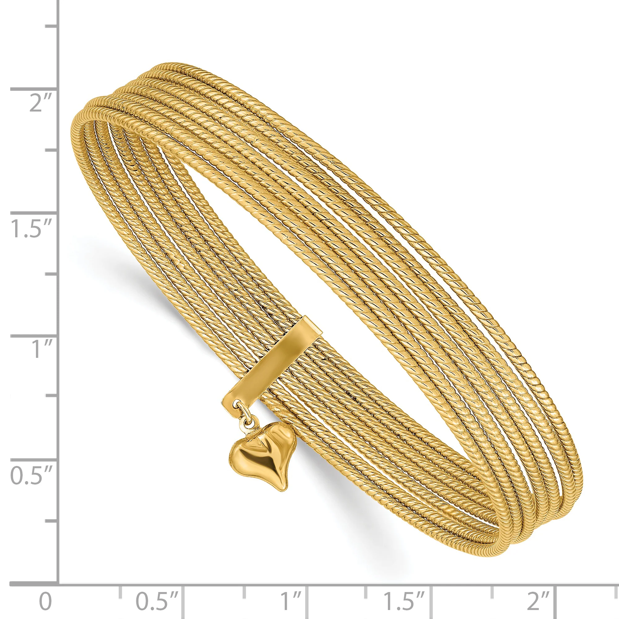 Set de 7 Pulseras Bangle Texturizadas de 14k con Corazón Colgante - Image 3