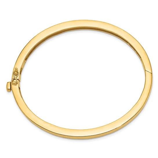 Brazalete Ovalado con Bisagra de Oro Amarillo 14K – Pulido, Sólido, 5.3 mm - Image 2