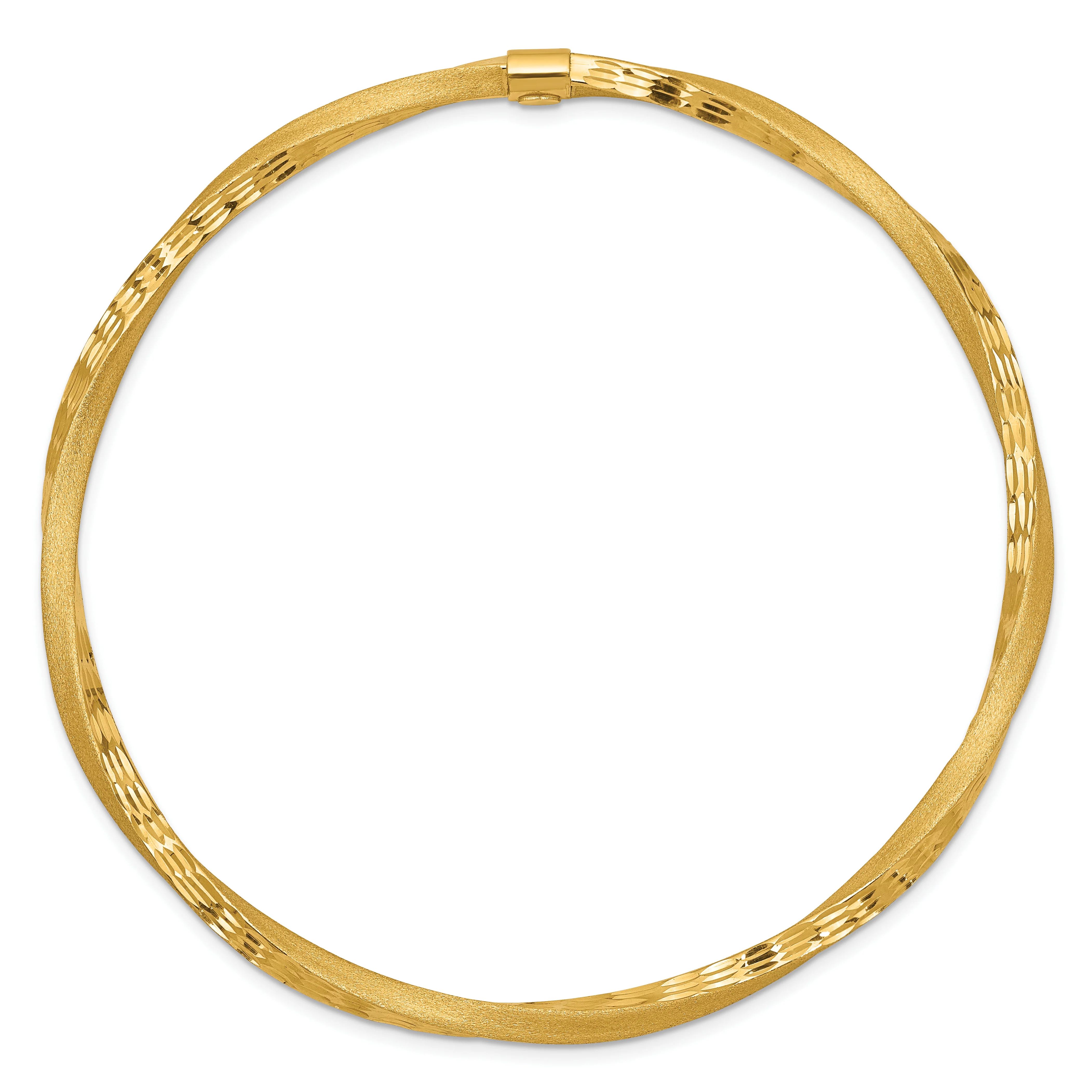  Brazalete Redondo de Oro Amarillo 14K – Torcido, Acabado Satinado y Diamantado, 3 mm, Tipo Slip-On - Image 2