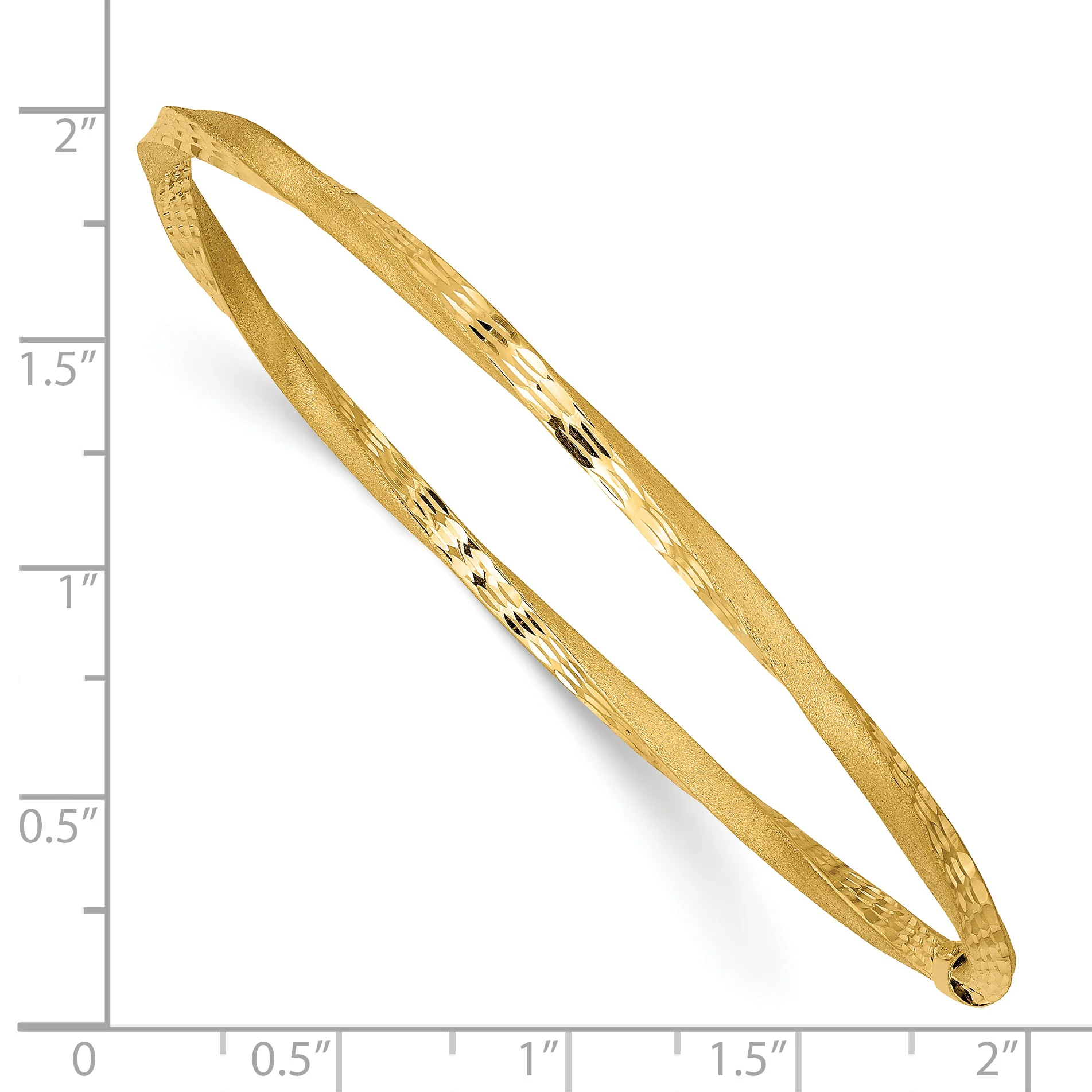 Brazalete Redondo de Oro Amarillo 14K – Torcido, Acabado Satinado y Diamantado, 3 mm, Tipo Slip-On - Image 3
